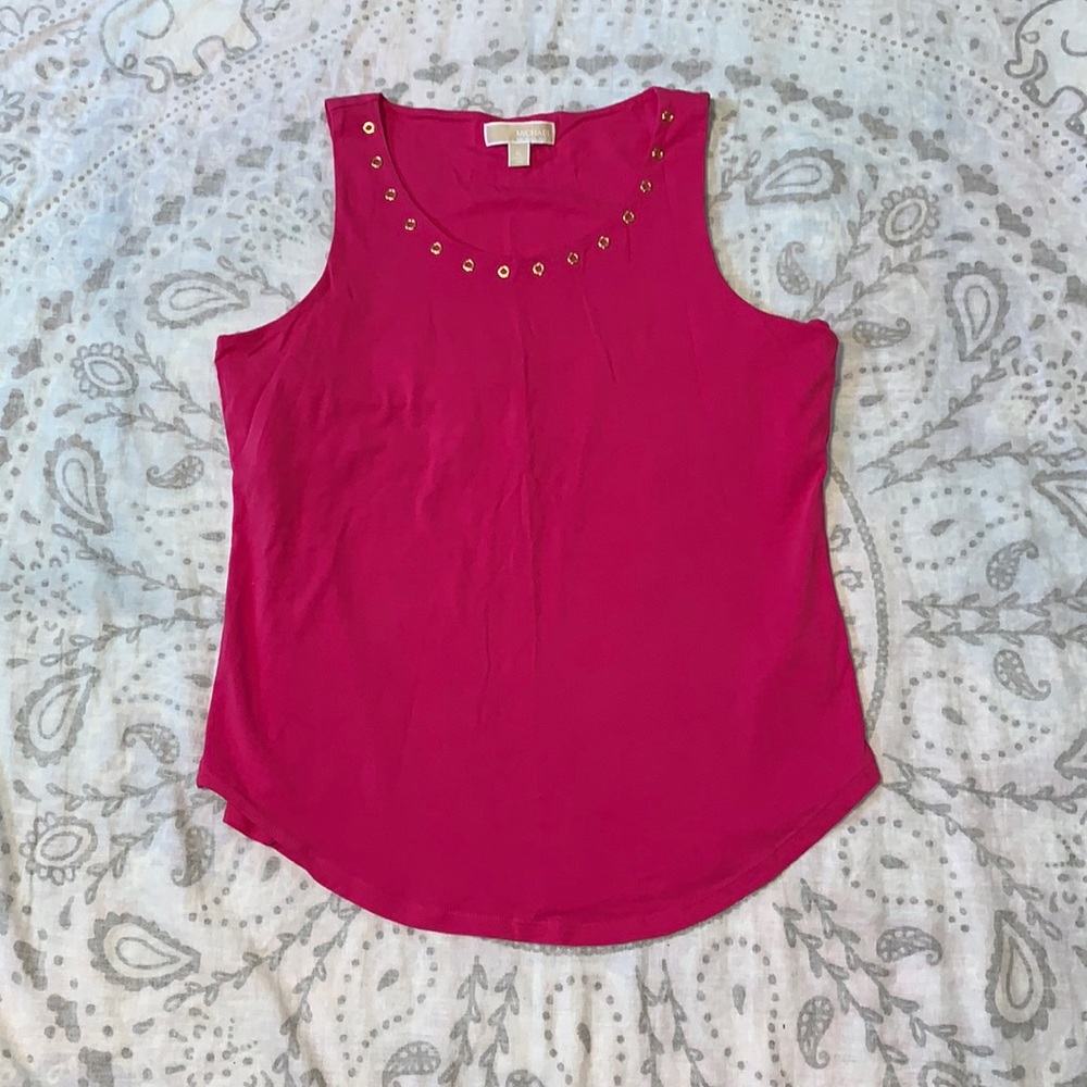 Michael Kors Metal Eyelet Tank Top Sleeveless Blouse Fuchsia Pink Sz XL